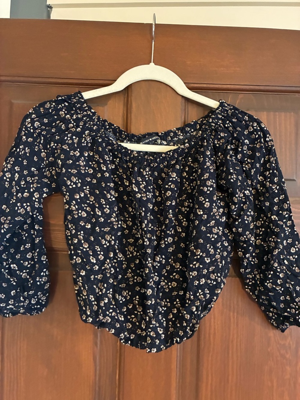 Brandy Melville Navy Floral Off-Shoulder Top